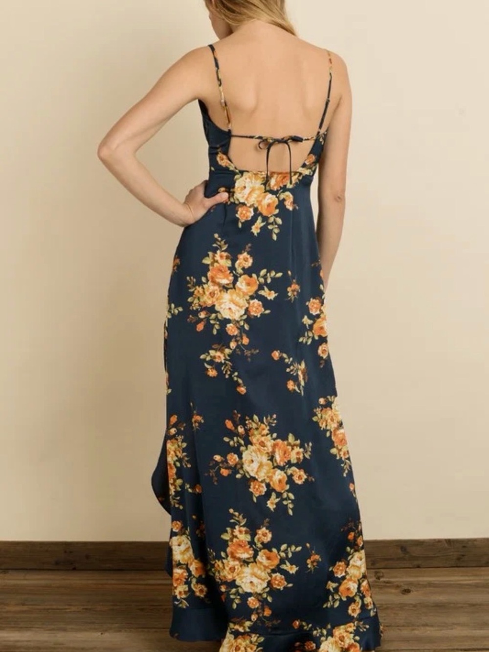 Hello Molly Navy Floral Ruffle High-Low Dress - Picture 3 of 8